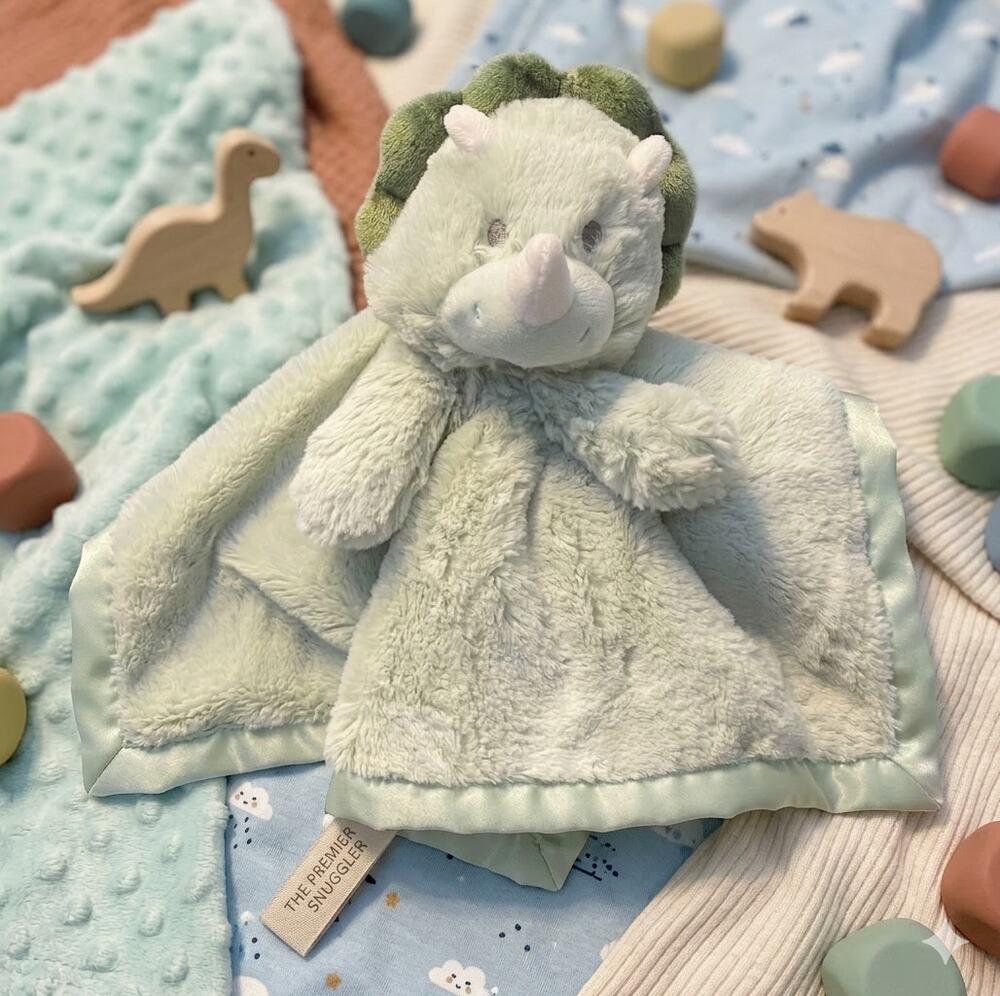 Kellytoy K Luxe Baby Dinosaur Lovey Security Blanket Rattle Green Plush Gift 13"